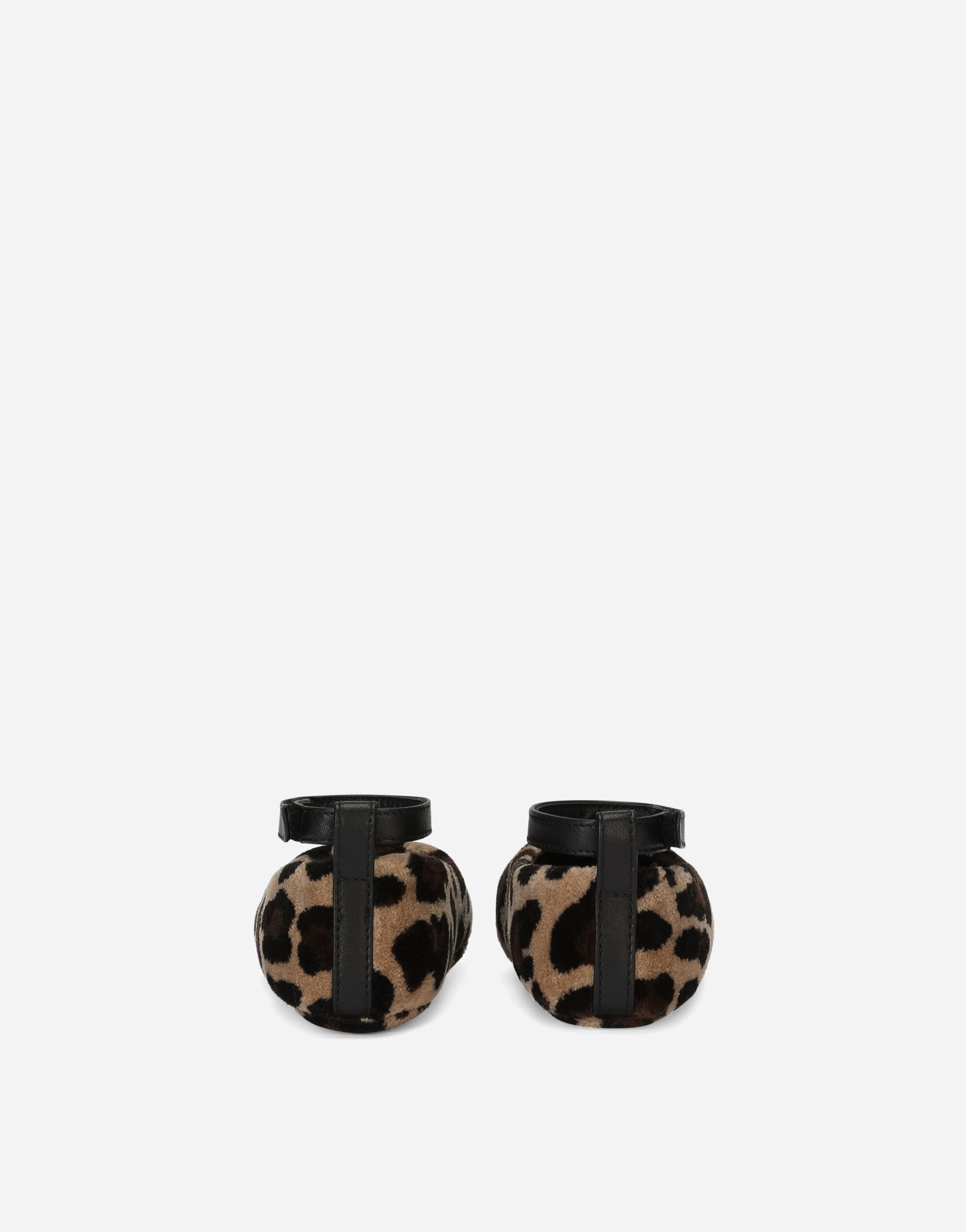 Velvet newborn ballet flats with leopard print in Animal