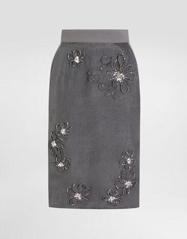 Dolce & Gabbana تنورة ميدي أوركانزا بتطريز زهور متعدد الألوان F4C1BZGDCTC