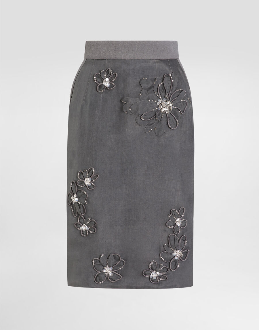 Organza midi skirt with flower embroidery