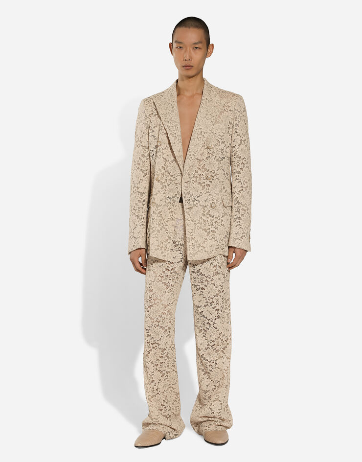 Dolce & Gabbana Hose aus Kordelspitze Beige GP07CTHLMGE
