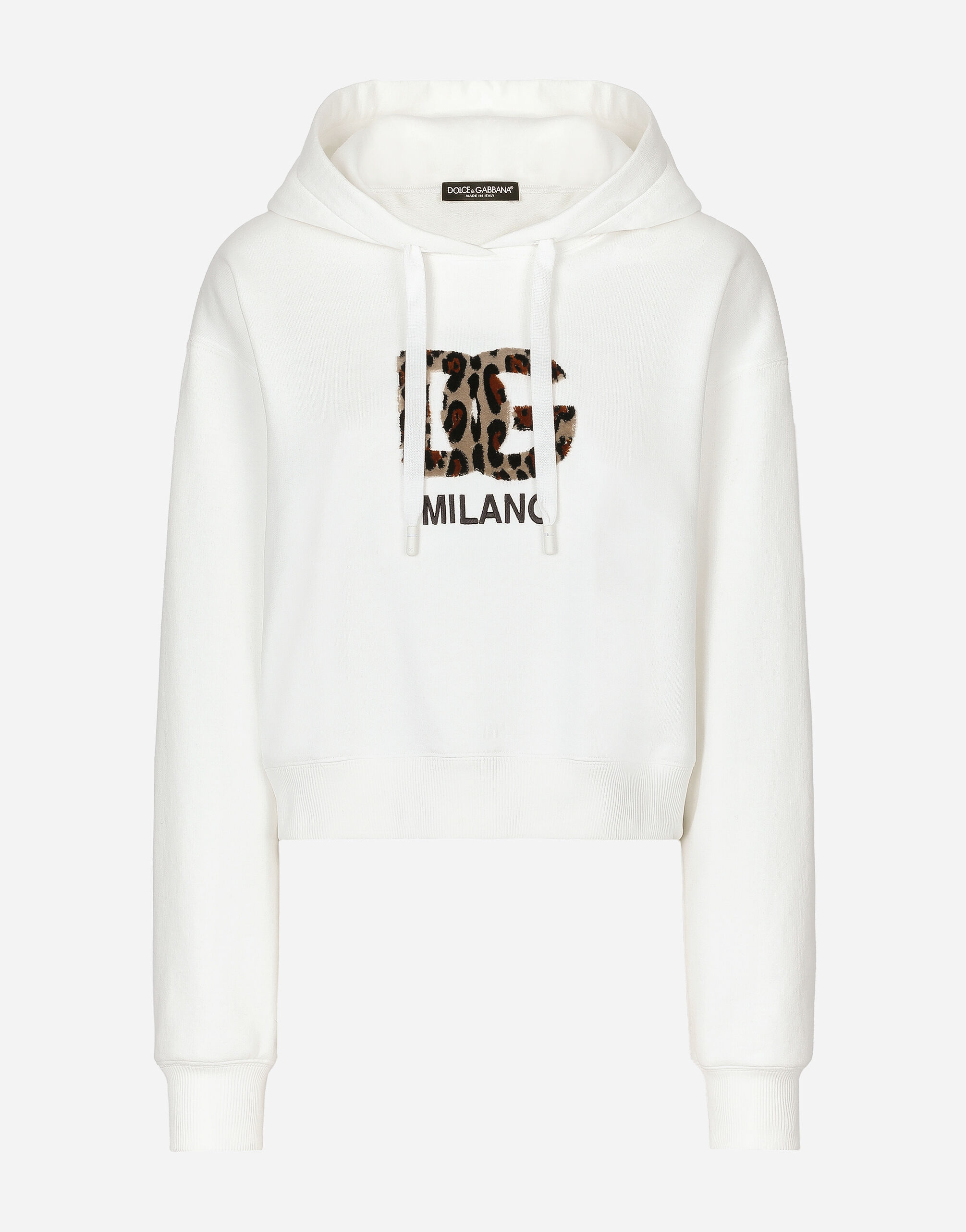 Jersey hoodie with carpet stitch DG patch in White for Women