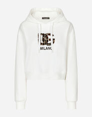 Dolce & Gabbana Jersey hoodie with carpet-stitch DG patch White F8T00ZGDCBT