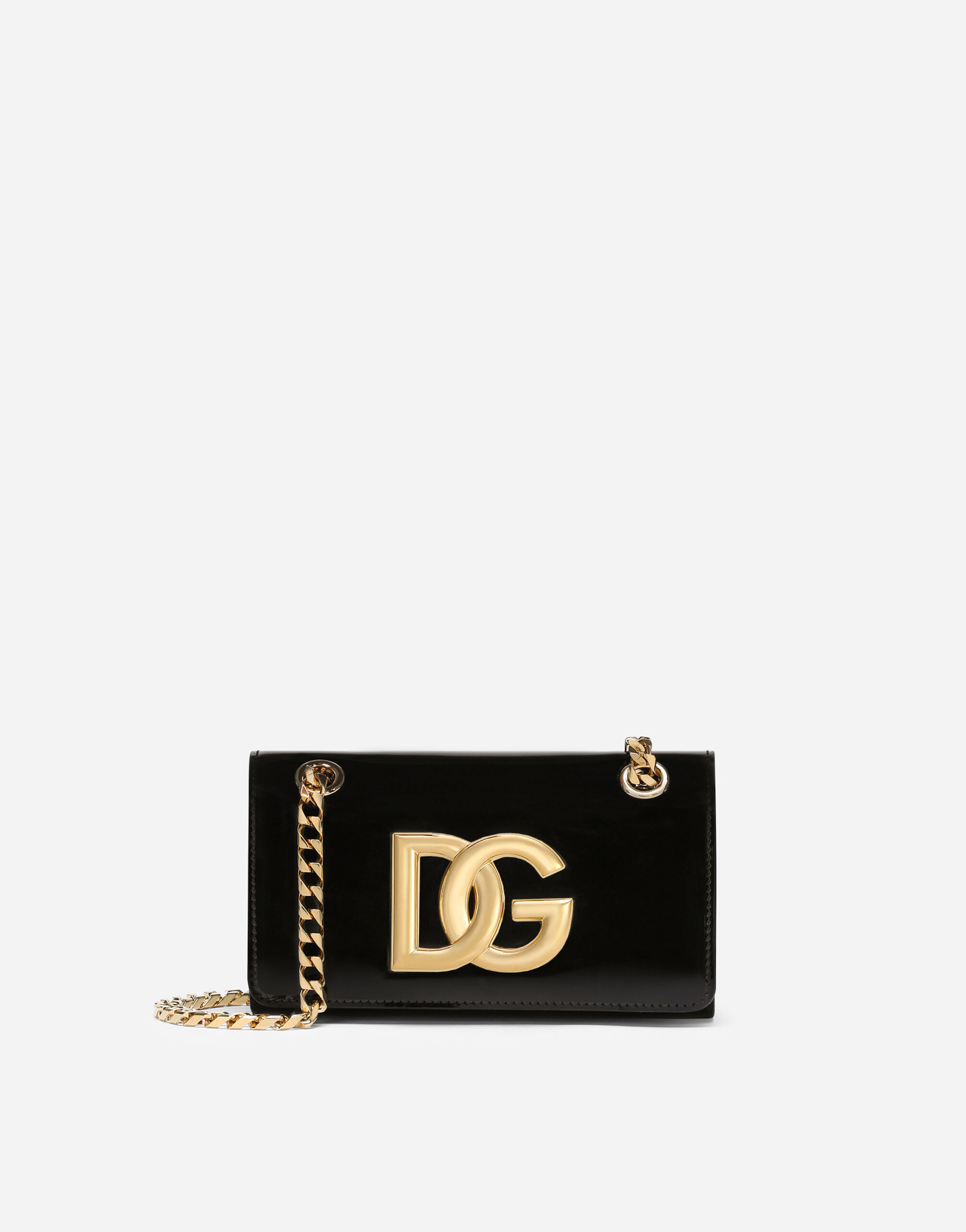 Dolce & Gabbana Phone Bag 3.5 aus glänzendem Kalbsleder Schwarz BI2931AV893