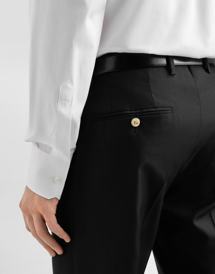 Dolce & Gabbana سروال من صوف وحرير محبوك بكسرات أزرق GY5UMZFU3H1