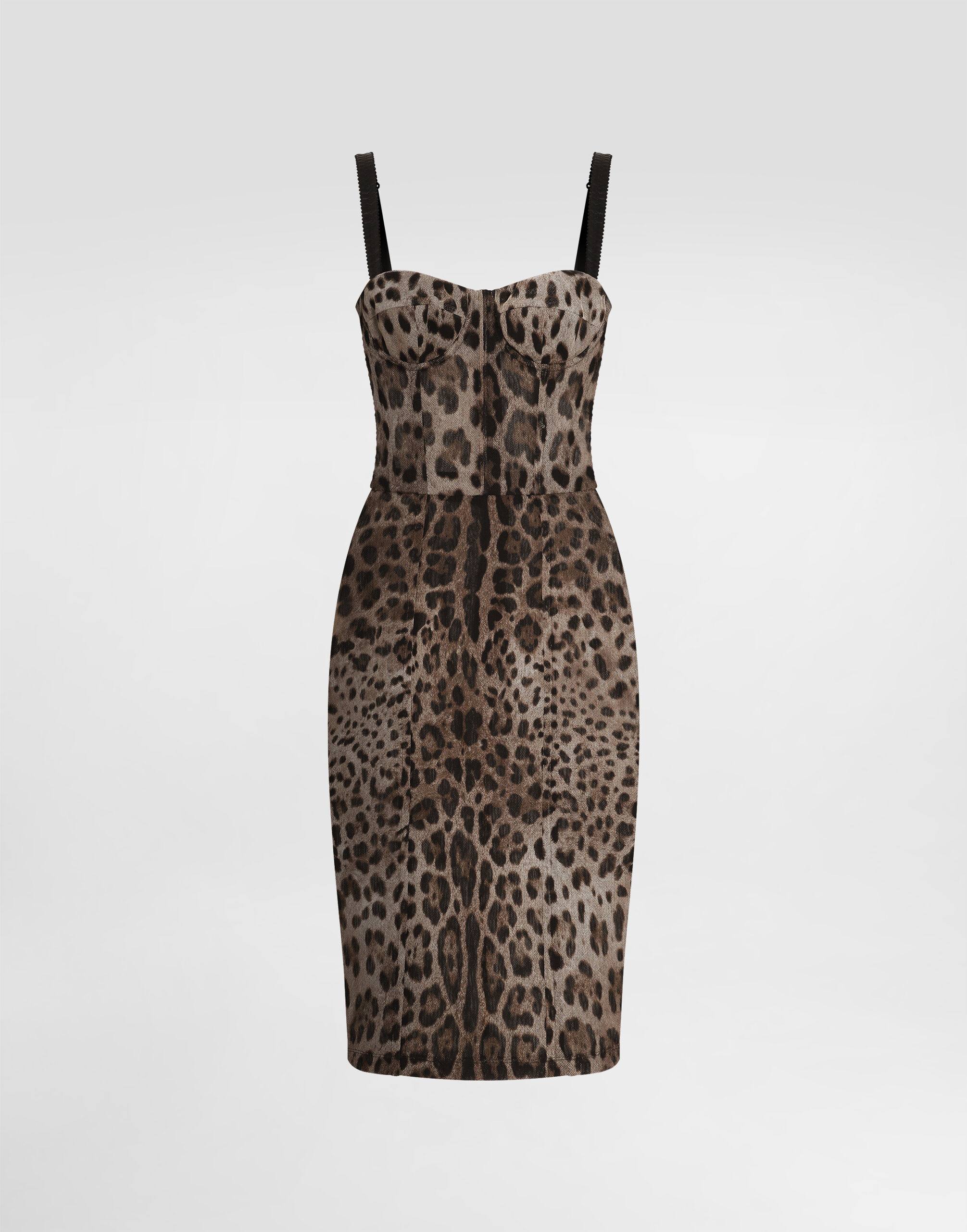 Tulle midi bustier dress with leopard print in Multicolor for