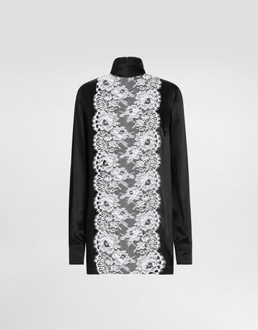 Dolce & Gabbana Satin sack top with lace shirt front Black F7AK0TFU1AU