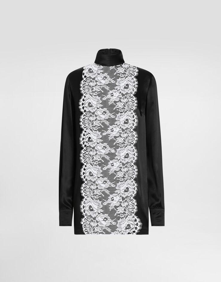 Dolce & Gabbana توب ساتان بمقدمة قميصية دانتيل أسود F7AK0TFU1AU