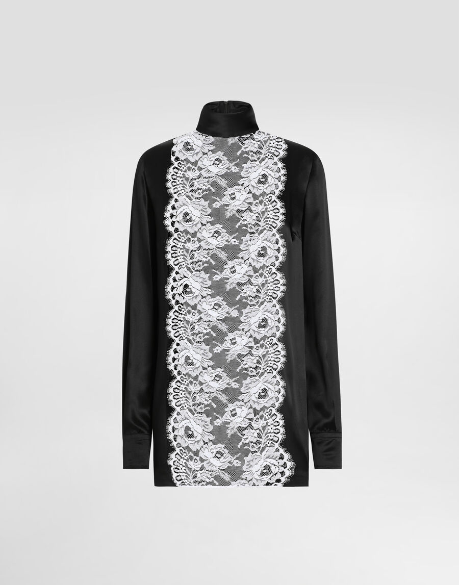Satin sack top with lace shirt front