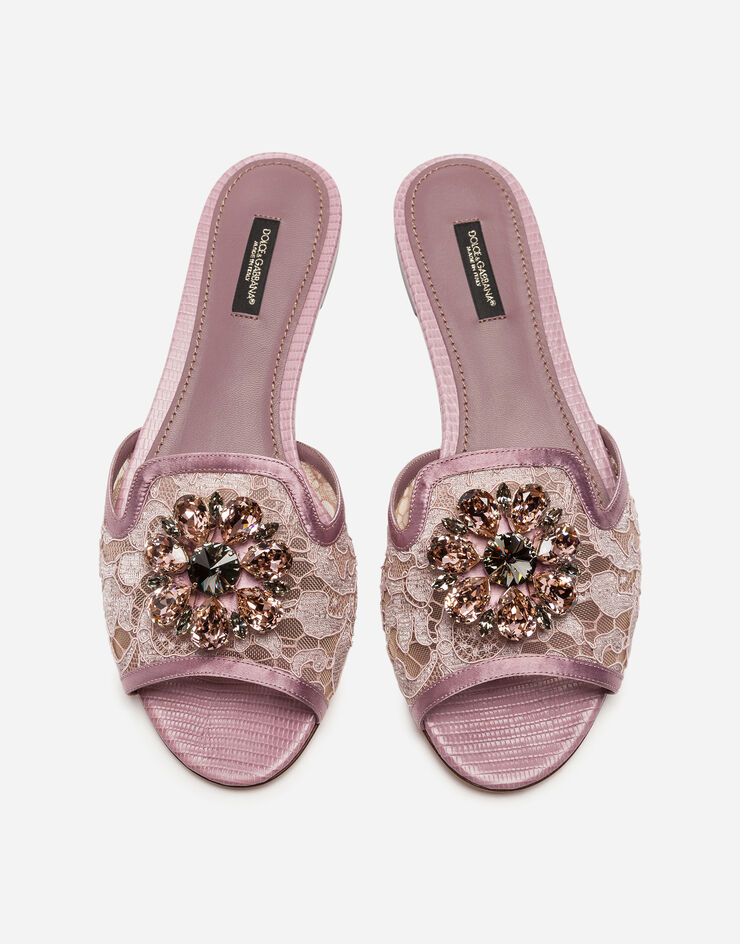 Dolce & Gabbana SLIPPERS IN LACE WITH CRYSTALS СВЕТЛО-СЕРЫЙ CQ0023AG667
