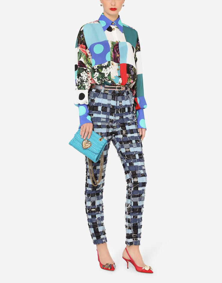 Dolce & Gabbana High-waisted interwoven patchwork denim jeans MULTICOLORE FTB3MZGD0T1