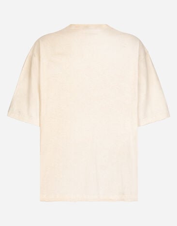 Dolce & Gabbana Short-sleeved cotton T-shirt with banana tree print Yellow G8RF9TG7K1W