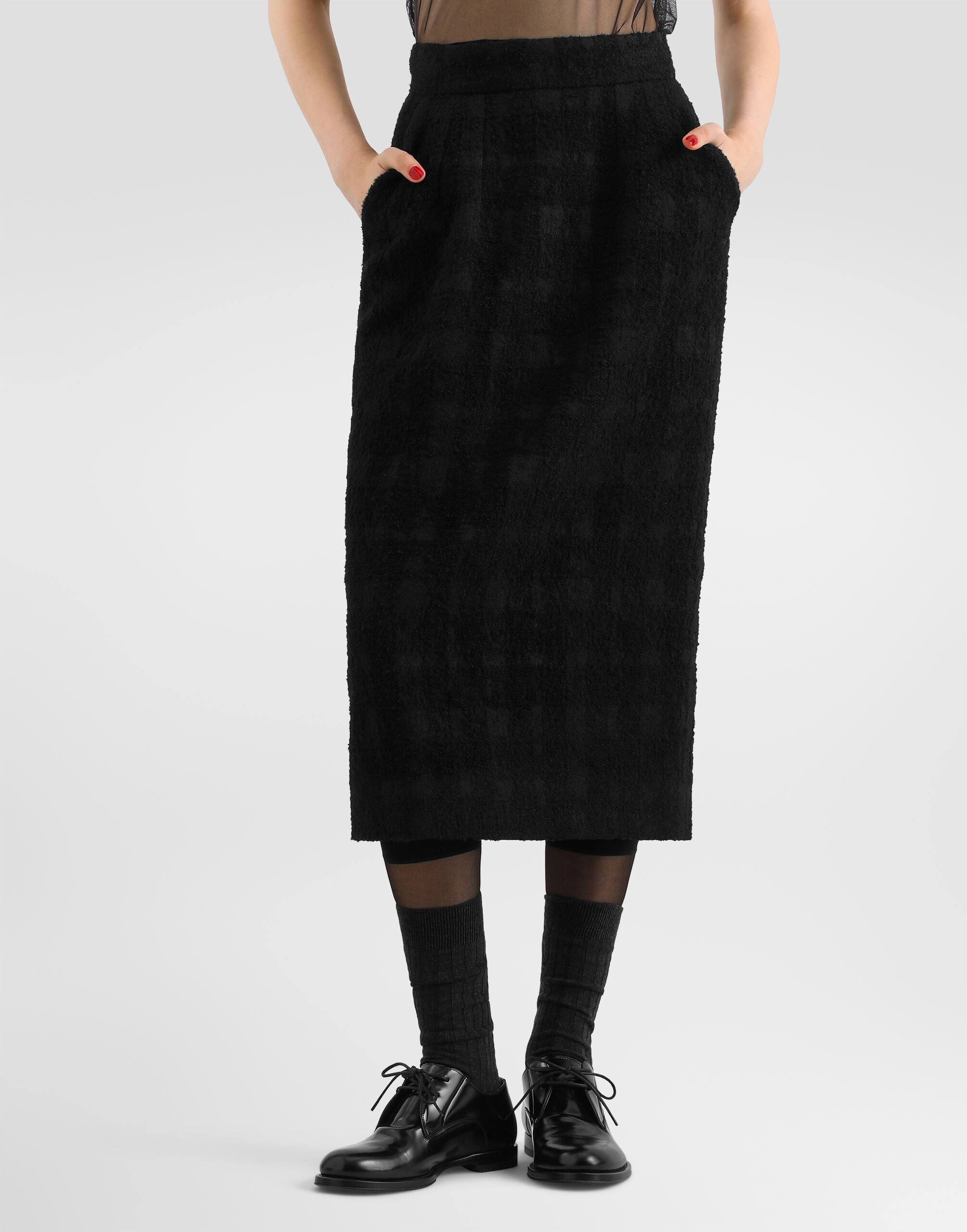 ブラックのウィメンズ Wool-blend check bouclé skirt | Dolce&Gabbana®