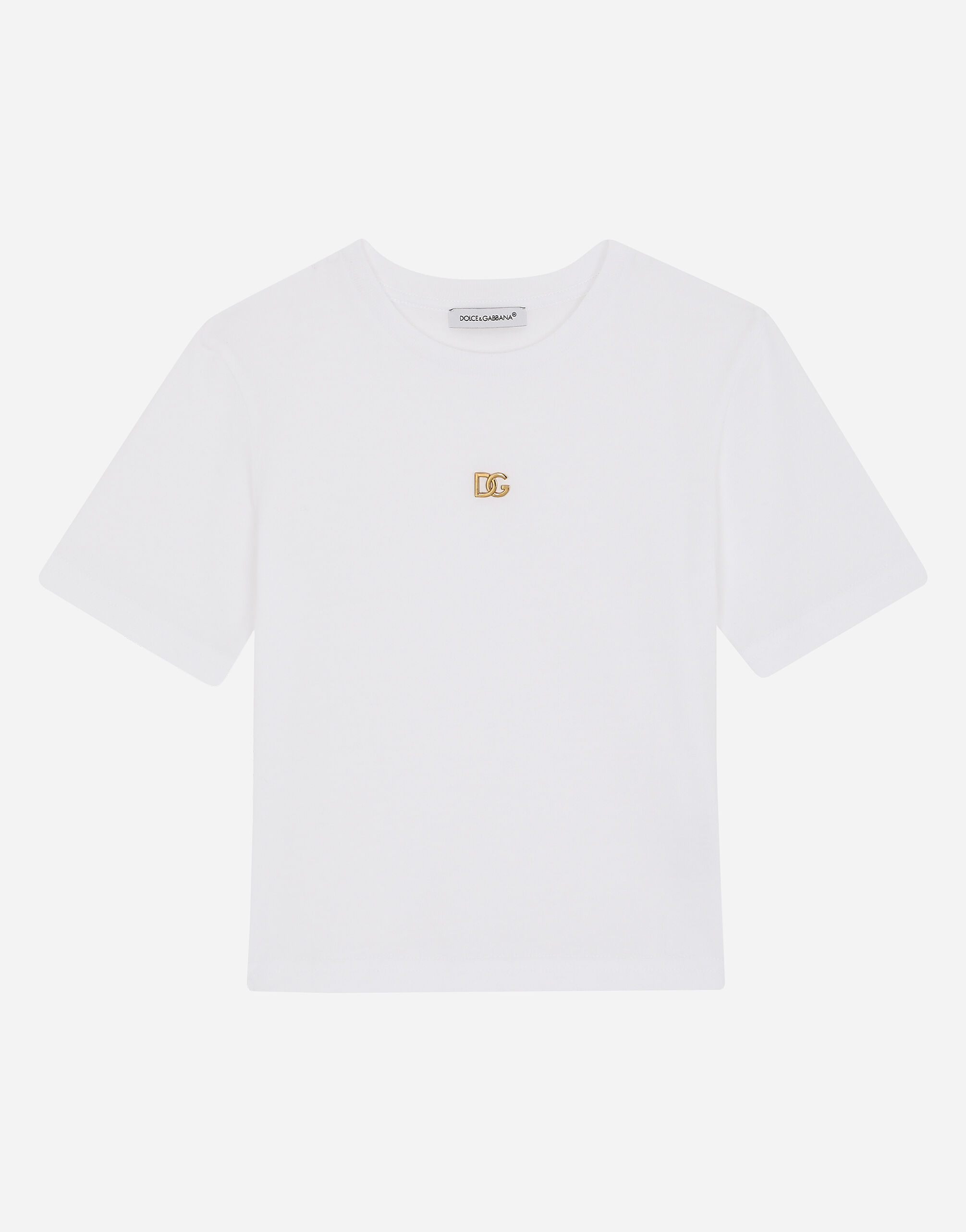 Dolce & Gabbana Jersey t-shirt with plated DG logo White L5JTAZG7B6N