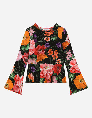 Dolce & Gabbana Jersey T-shirt with floral print over a black background Print L53DX7FS8DD
