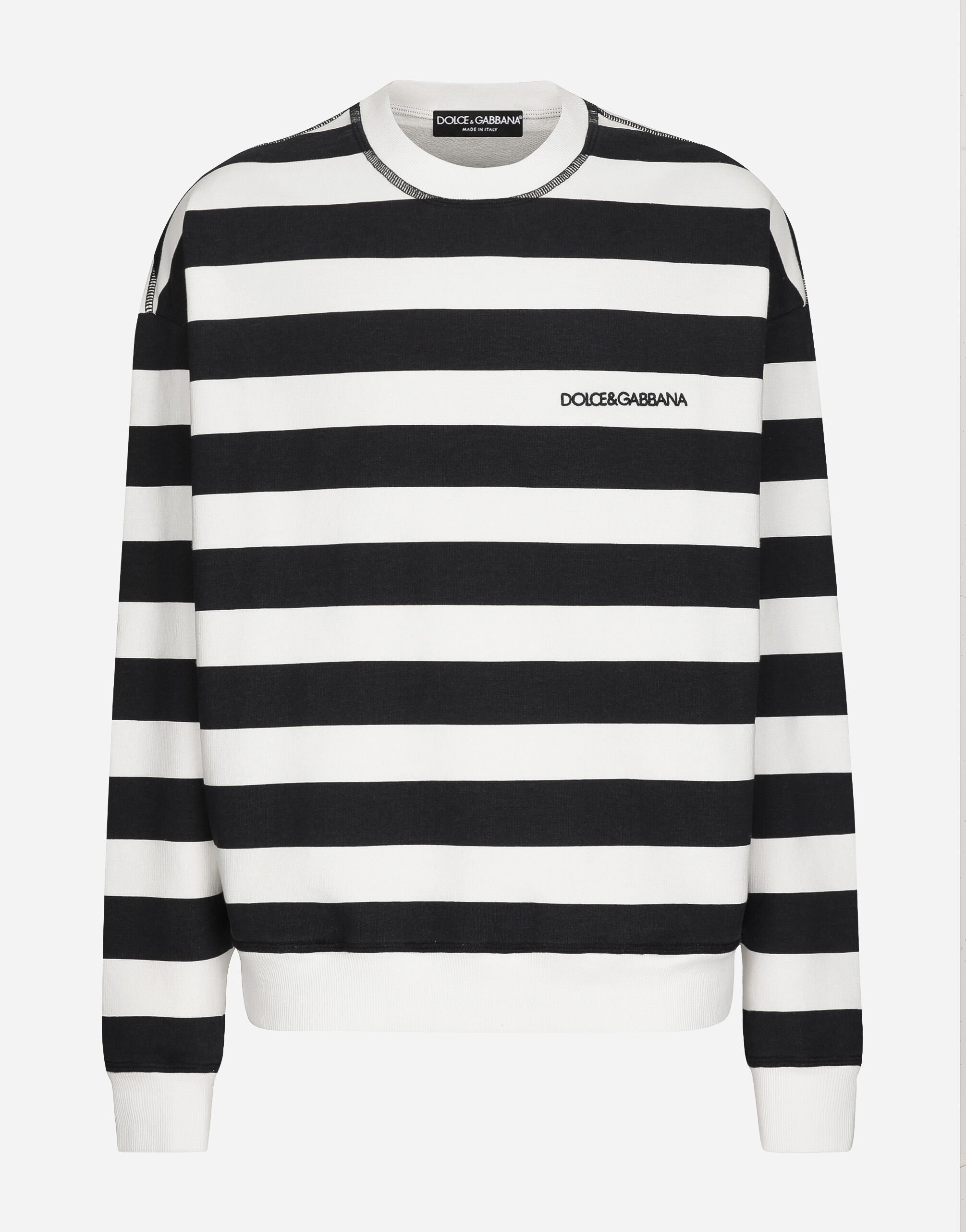 Dolce & Gabbana Striped round-neck sweatshirt with Marina print White G8RN8TG7M2X