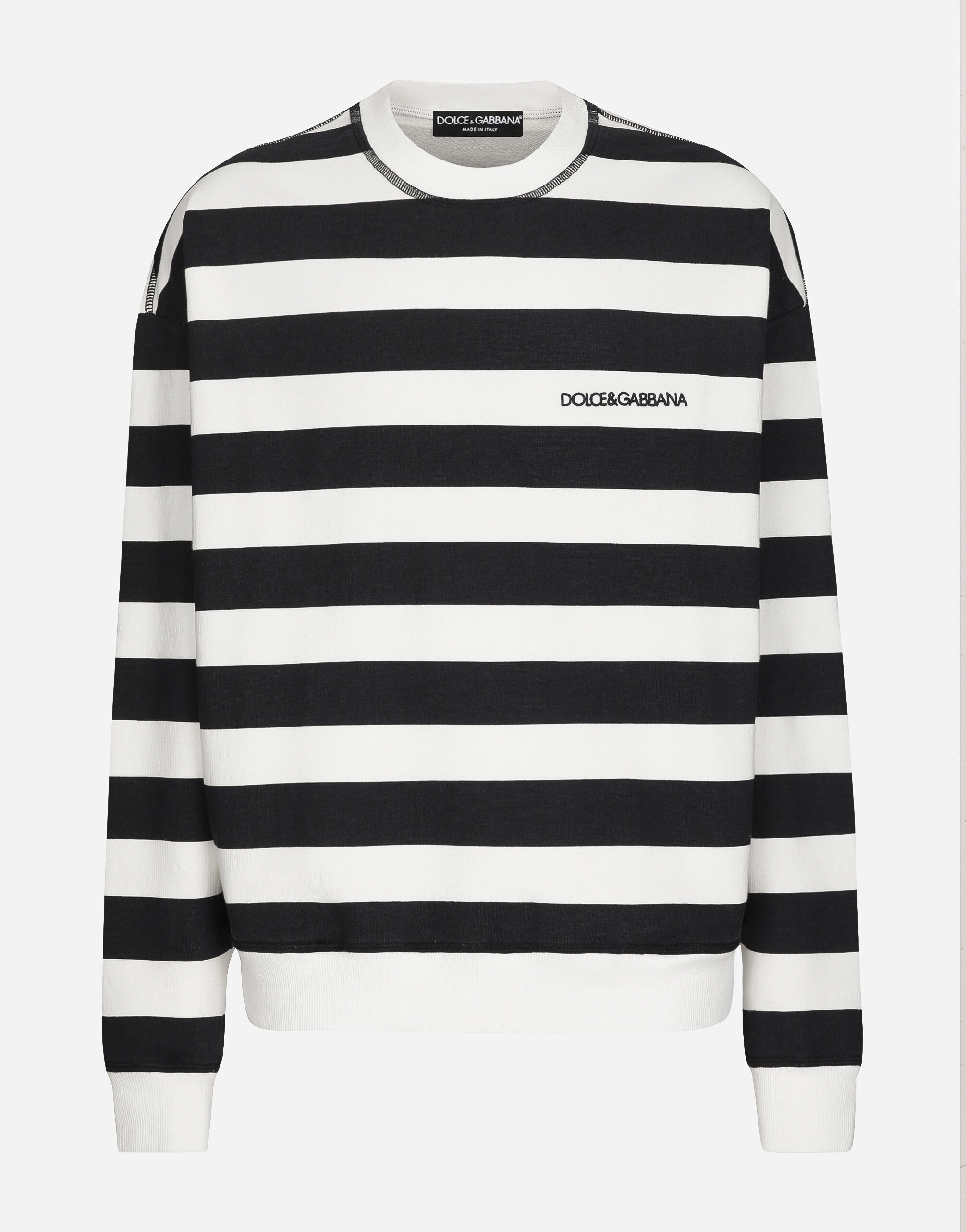 Dolce & Gabbana Striped round-neck sweatshirt with Marina print Black G9AKATHU7PP