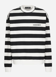 Dolce & Gabbana Striped round-neck sweatshirt with Marina print Black G9AKATHU7PP