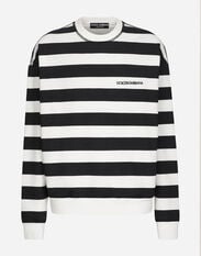 Dolce & Gabbana Striped round-neck sweatshirt with Marina print Grey G9ATOTHU7JW