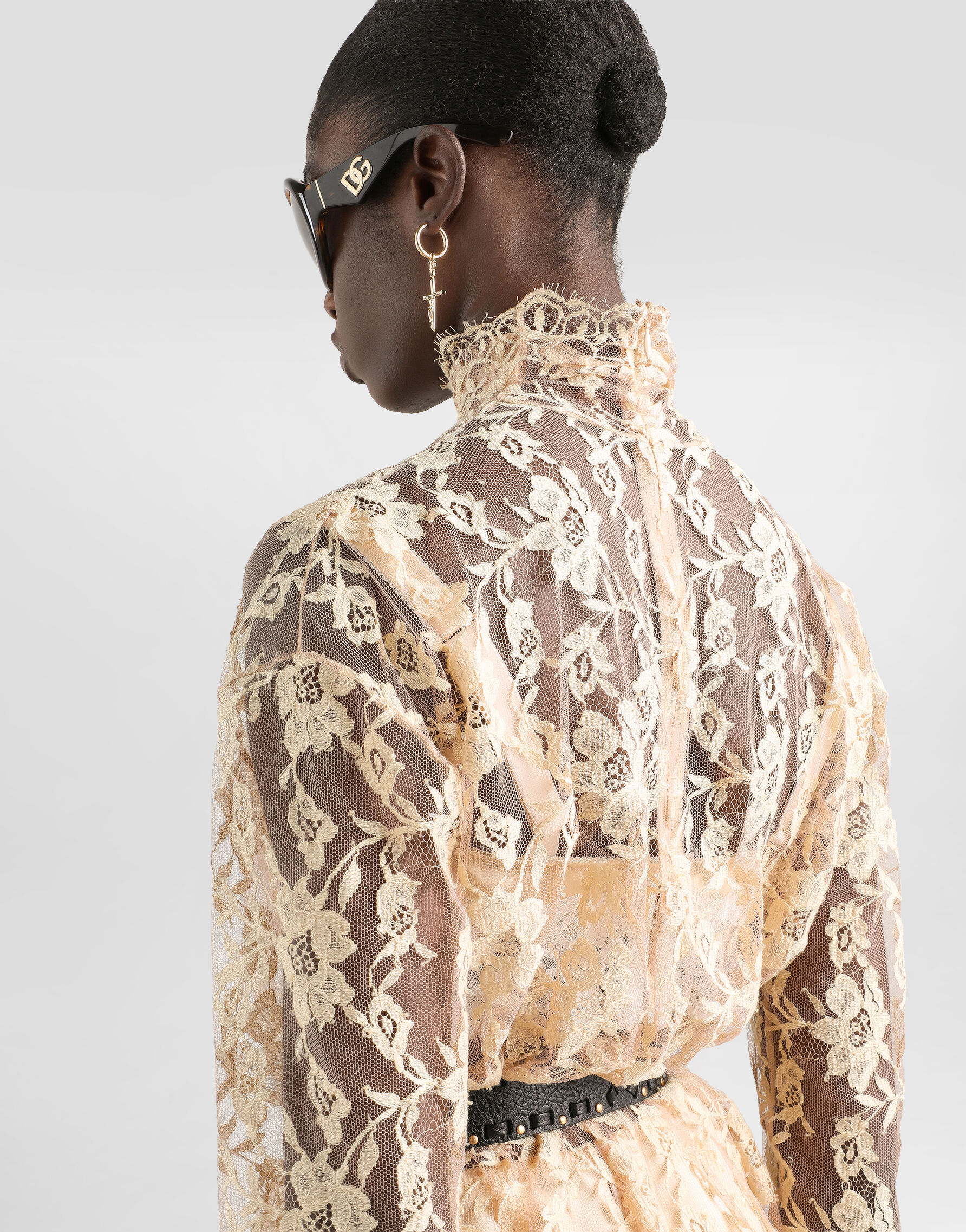 Floral chantilly lace dress in Beige for Women | Dolce&Gabbana® US