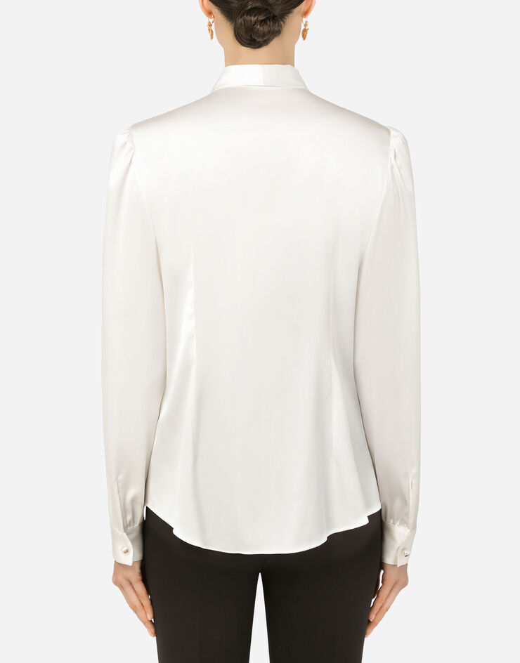 Dolce & Gabbana Satin shirt with pearl buttons with DG logo White F5P09TFURAG