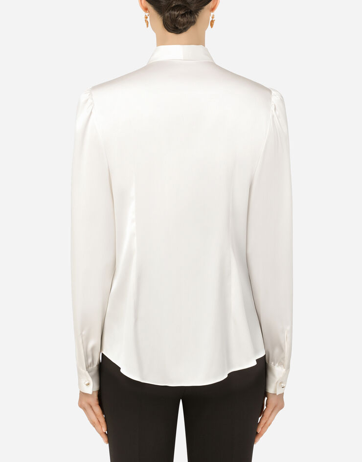 Dolce & Gabbana Рубашка из атласа с перламутровыми пуговицами с логотипом DG белый F5P09TFURAG