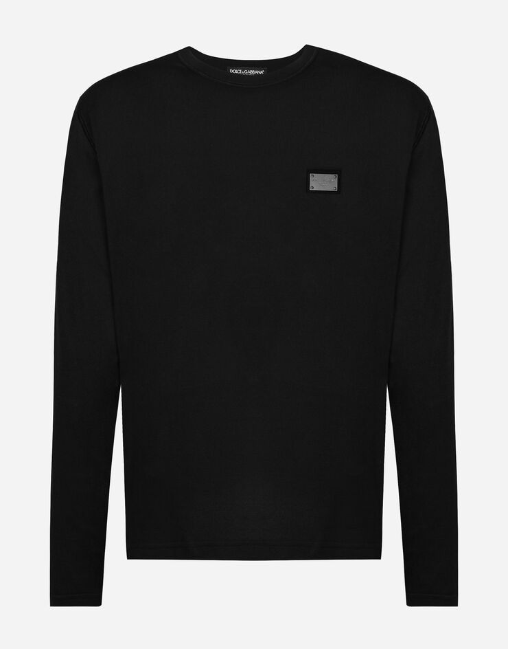 Dolce&Gabbana Long-sleeved T-shirt with logo tag Black G8PV0TG7F2I
