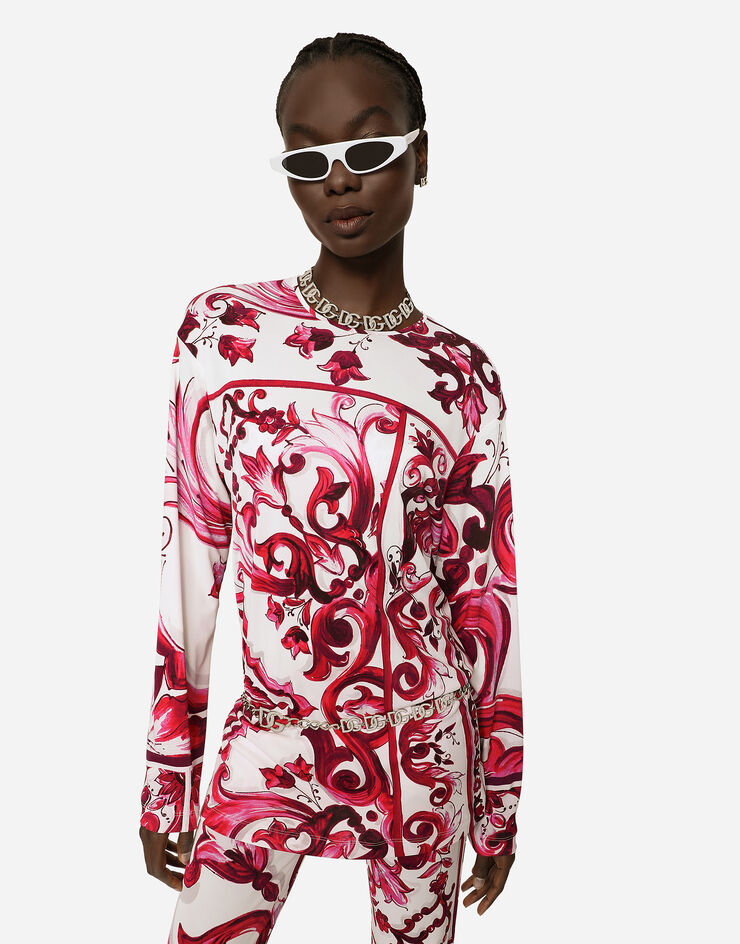 Dolce&Gabbana Long-sleeved Majolica-print organzine blouse Multicolor F8U41TFS8C0