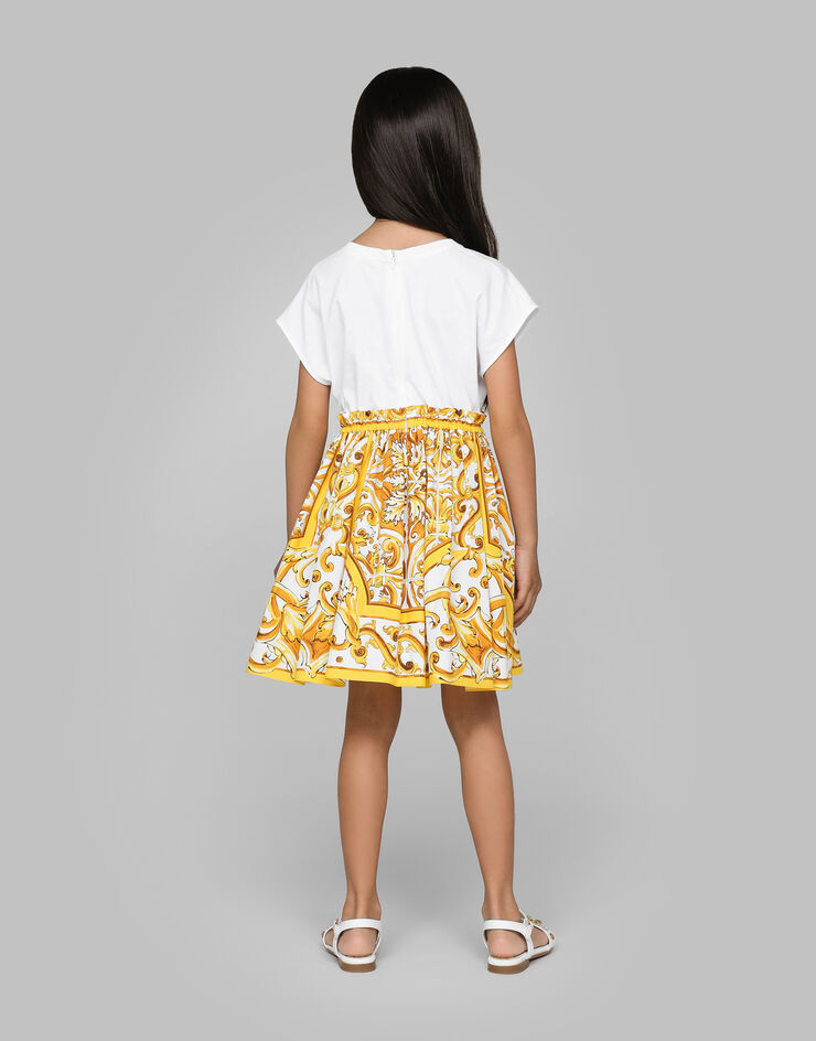 Dolce & Gabbana Vestido de punto y popelina con estampado Maiolica amarillo Imprima L5JD9AG7NRJ