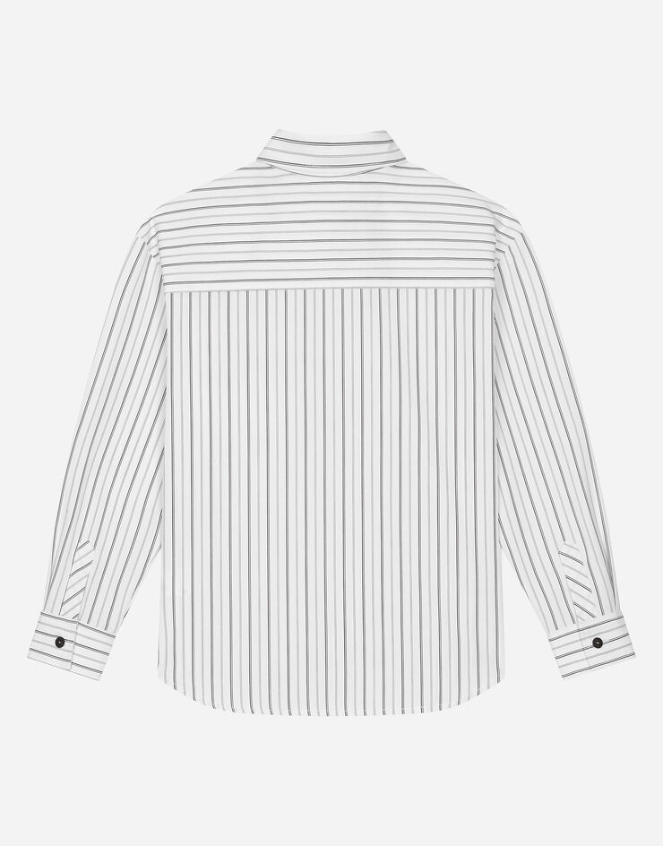 Dolce & Gabbana Striped linen shirt with branded label Multicolor L44S18FR5Z7
