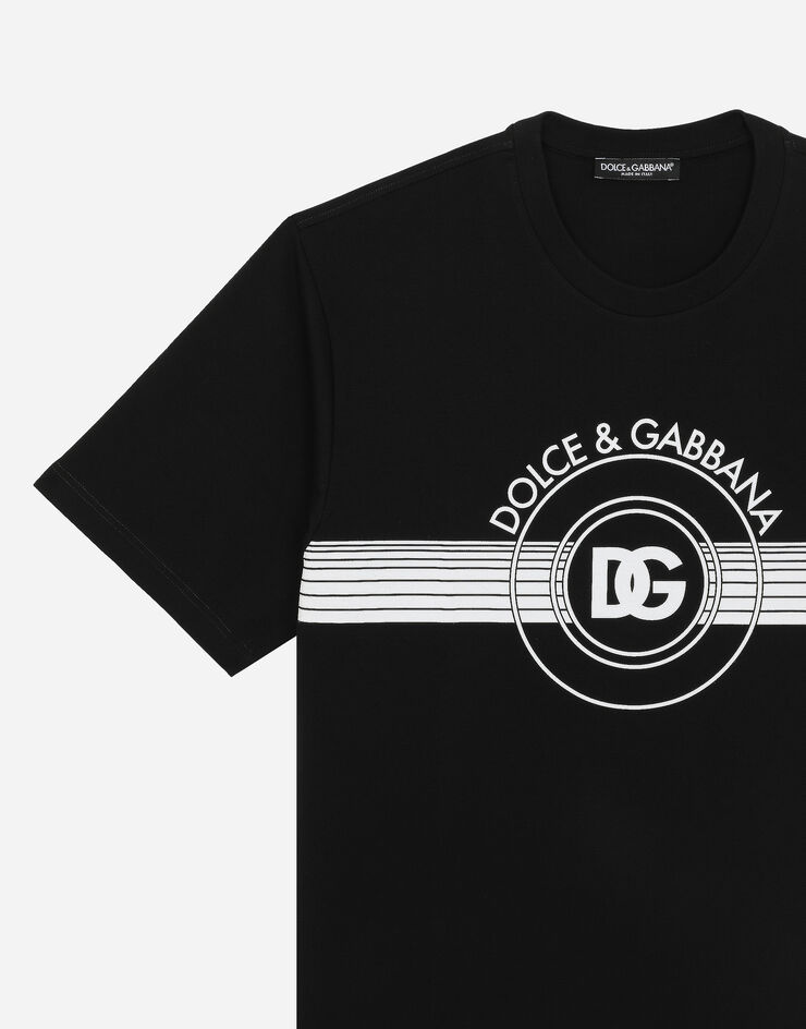 Dolce & Gabbana T-Shirt aus Baumwollinterlock DG-Logoprint Schwarz G8PN9TG7J6B