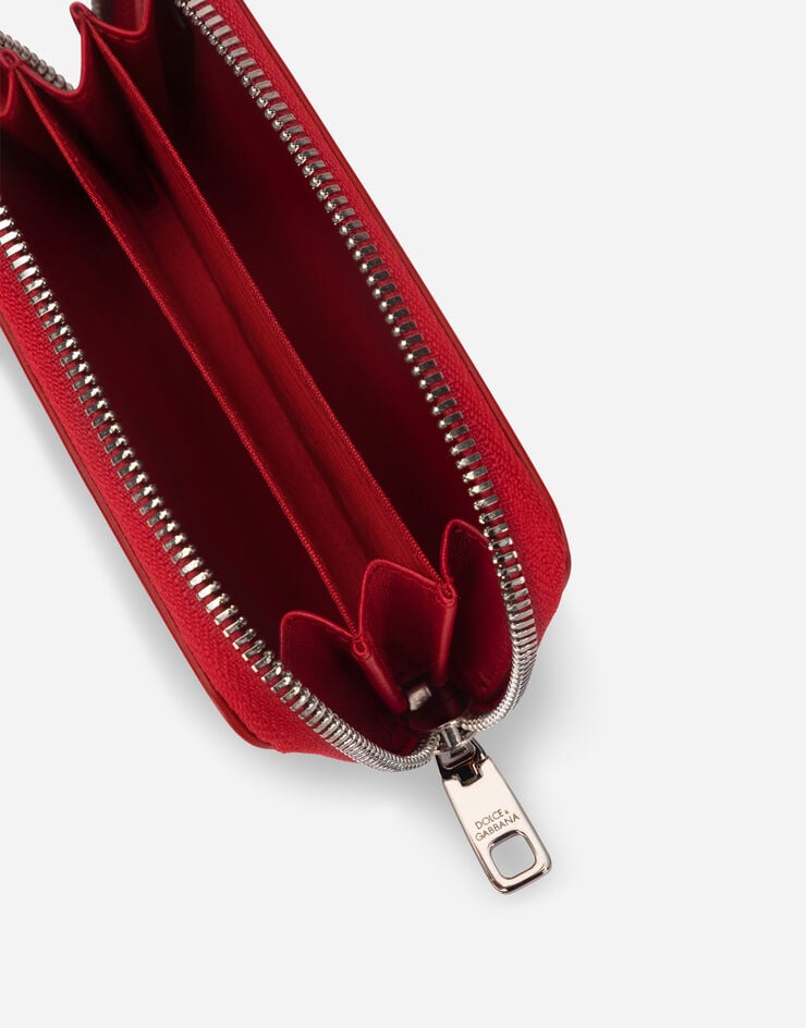Dolce & Gabbana Cartera pequeña en piel de becerro con cremallera perimetral y logotipo en relieve Rojo BP2522AG218