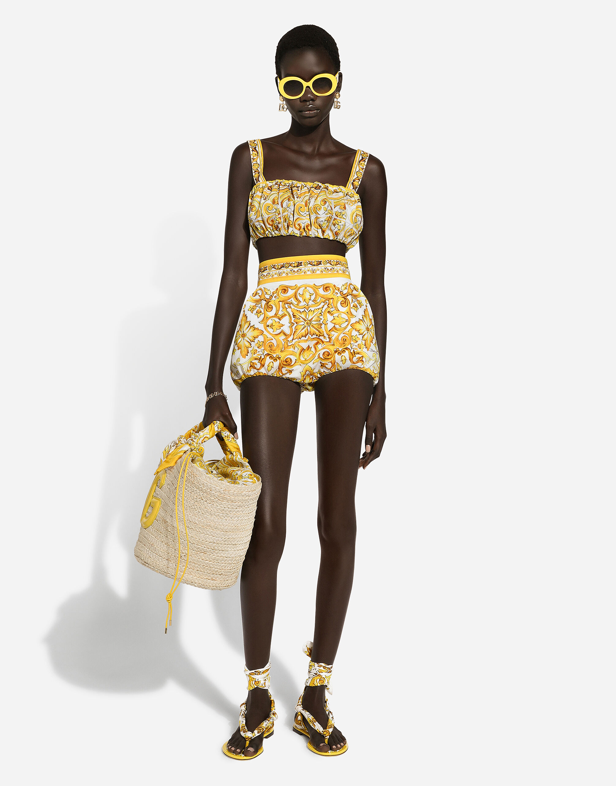 Strappy poplin top with majolica print in Print for Women