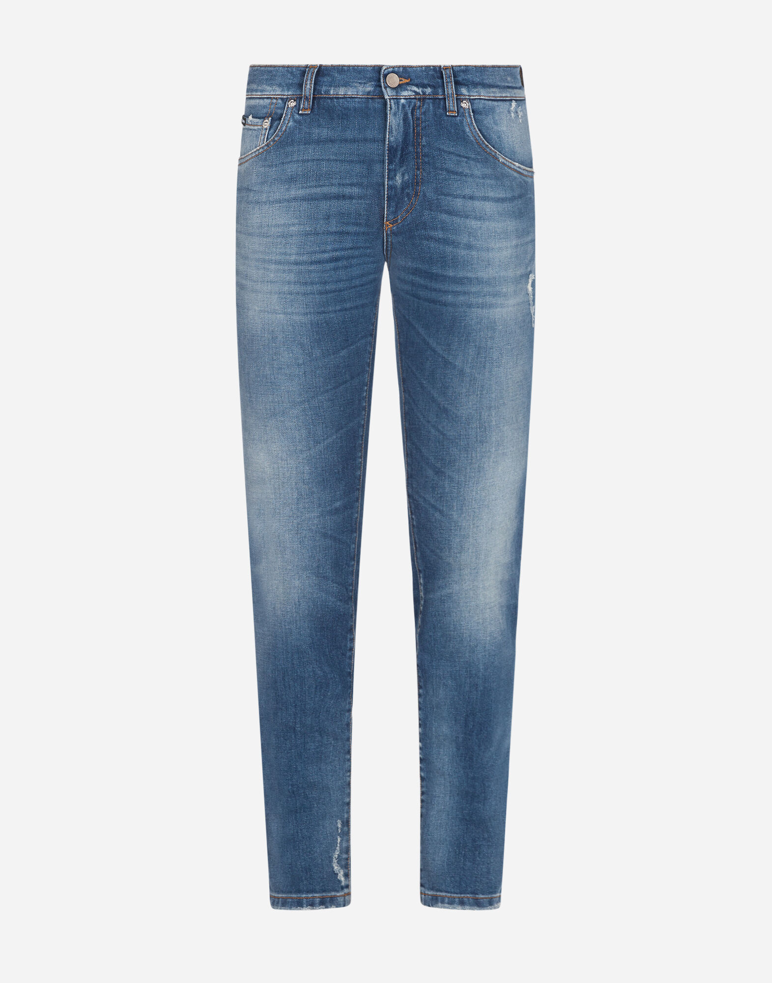 Stretch skinny jeans with printed cotton details