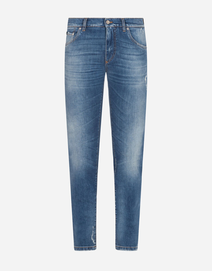 Dolce & Gabbana Stretch skinny jeans with printed cotton details BLAU GY07LDG8CI3