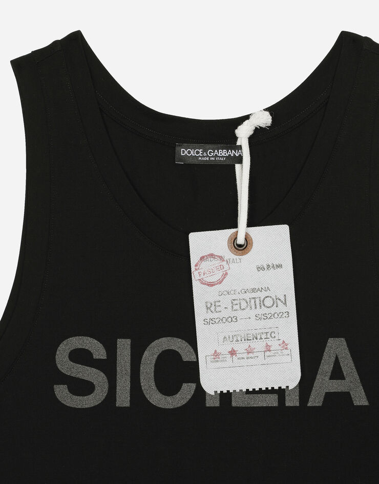 Dolce & Gabbana Camiseta sin mangas de algodón con estampado Negro G8QI9TFU7EQ