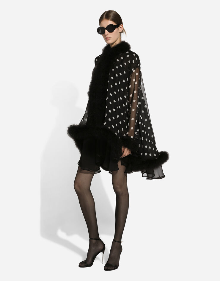 Dolce & Gabbana Chiffon cape with polka-dot print and marabou trim Print F0E1YTIS1VH