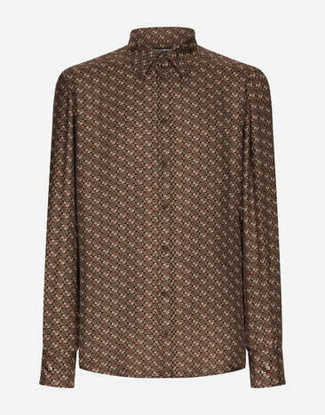 Dolce & Gabbana Silk Martini-fit shirt with tie print Purple G2TV9TFUVG7