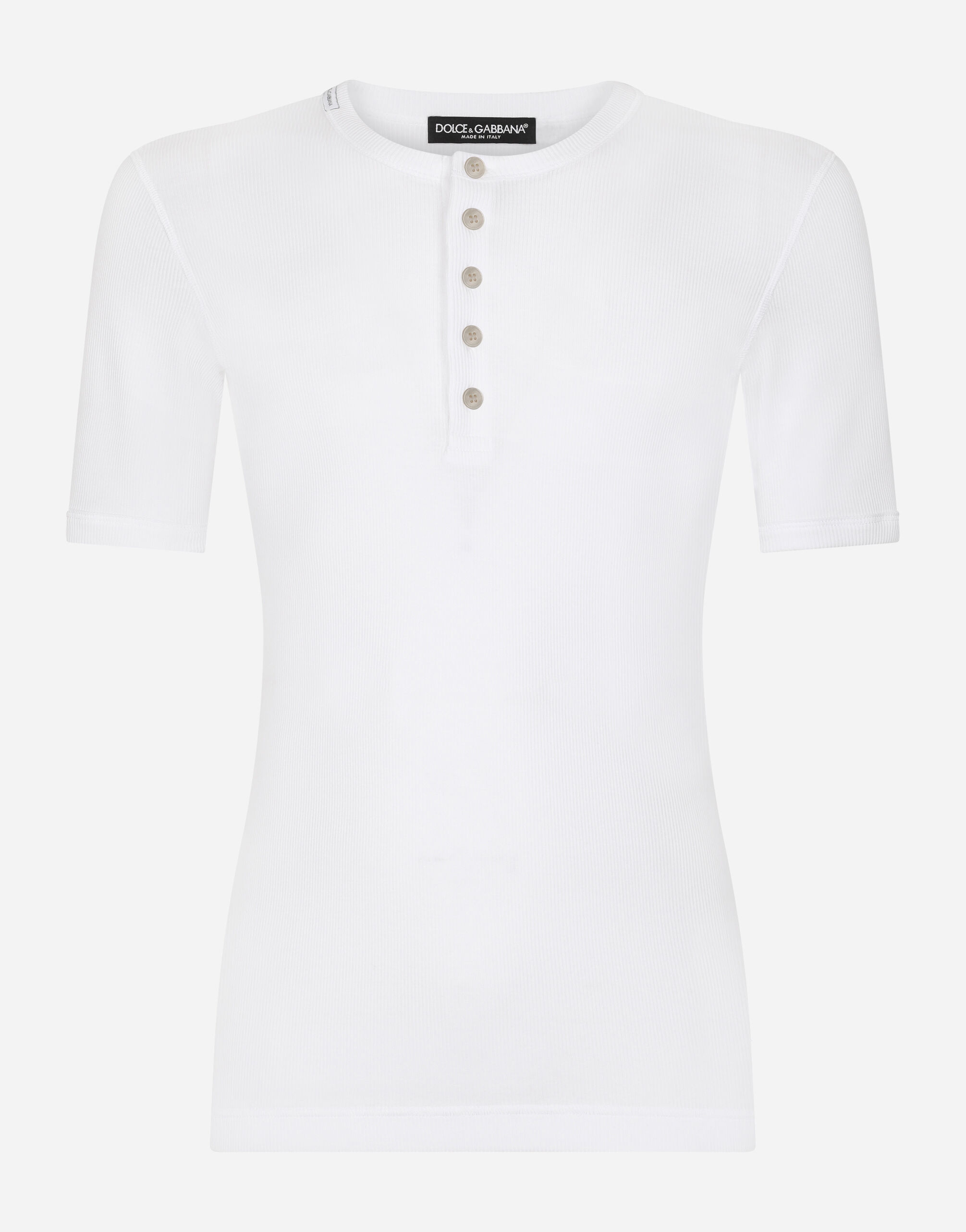 Dolce & Gabbana Fine-rib cotton granddad-neck T-shirt White G8PT1TG7F2I