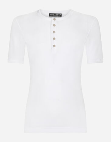Dolce&Gabbana Fine-rib cotton granddad-neck T-shirt White G8QZ1TFU7AV
