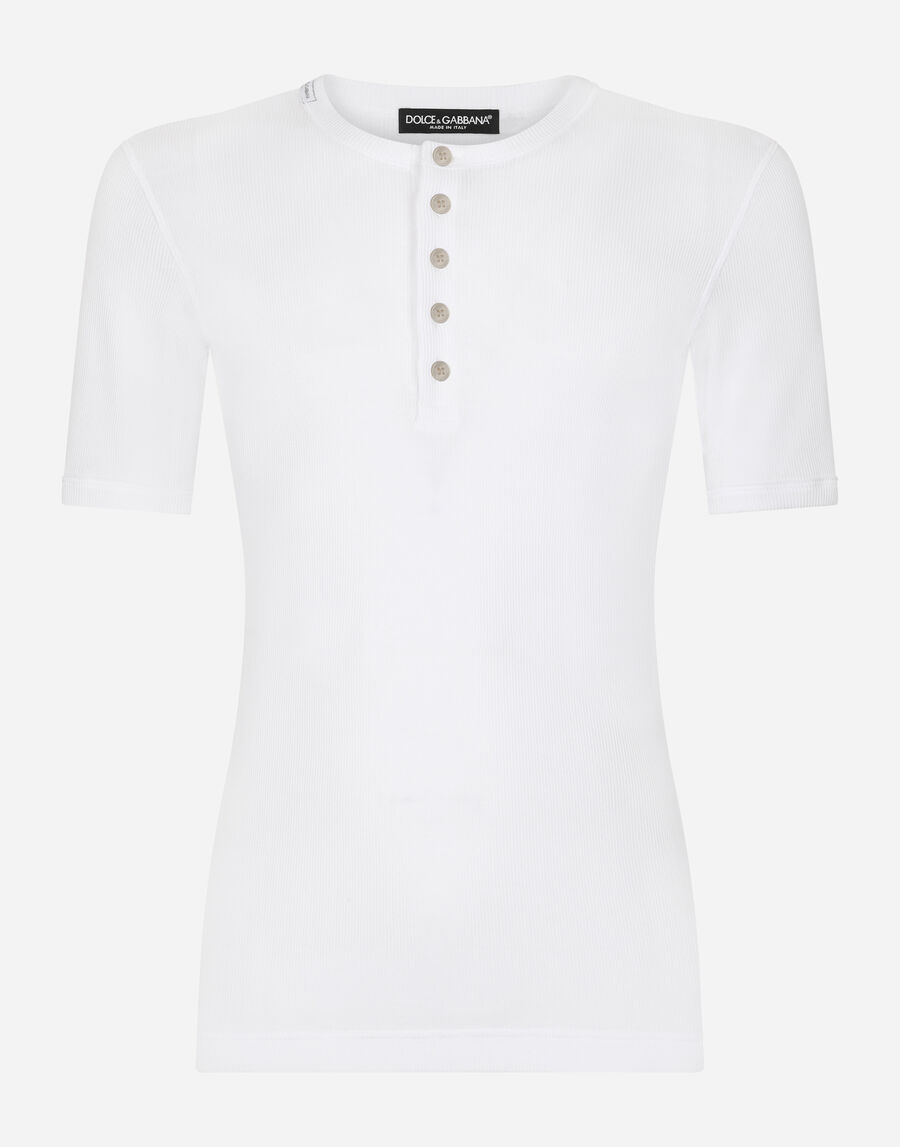 Fine-rib cotton granddad-neck T-shirt