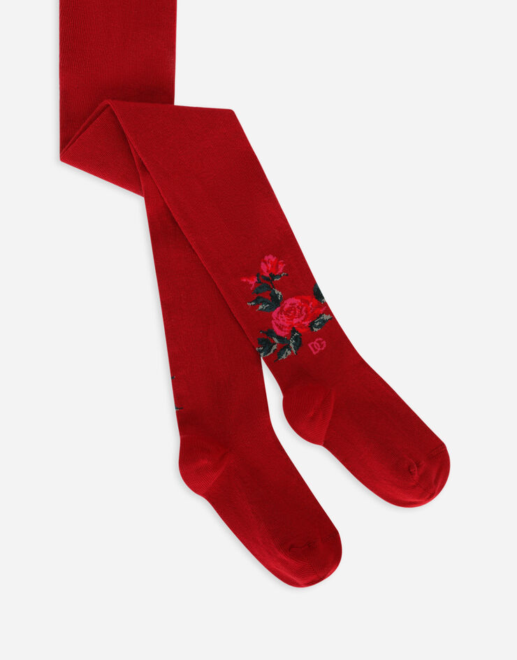 Dolce&Gabbana Cotton jersey tights with DG logo inlay and roses Multicolor LBKAB9JACZP