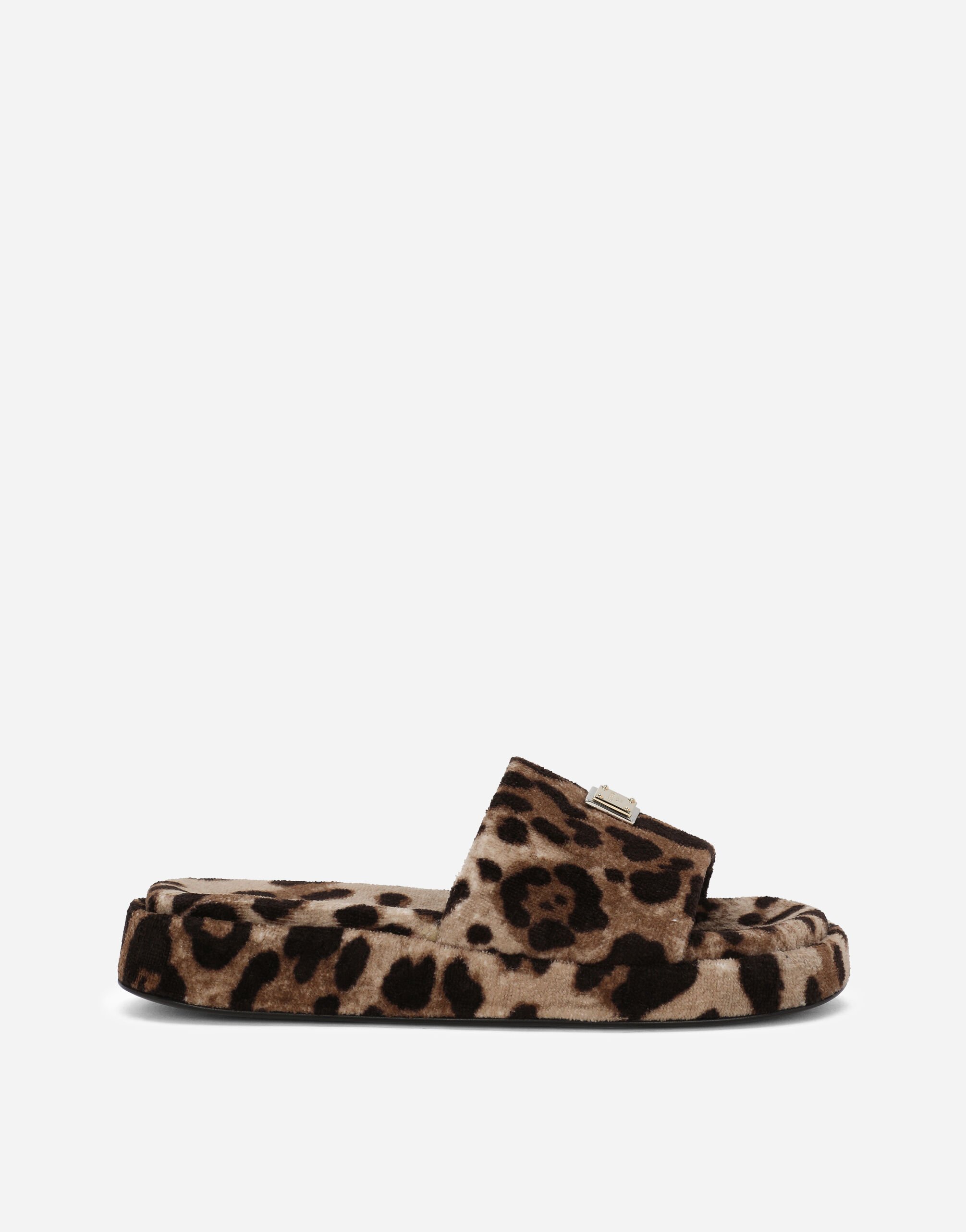 Dolce & Gabbana Leopard-print terrycloth sliders with tag with two plating finishes Yellow CQ0436AY329