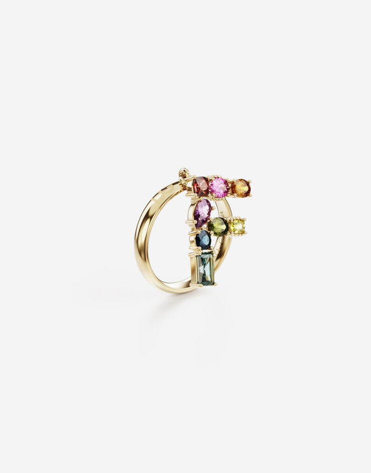 Dolce & Gabbana Rainbow alphabet F ring in yellow gold with multicolor fine gems Gold WRMR1GWMIXF