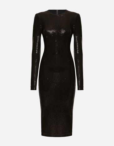 Dolce & Gabbana ミディドレス ジャージー スパンコール ブラック F6R8DTFUGOI