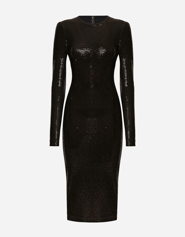 Dolce & Gabbana Jersey midi dress with sequins Black F759LTFLRC2