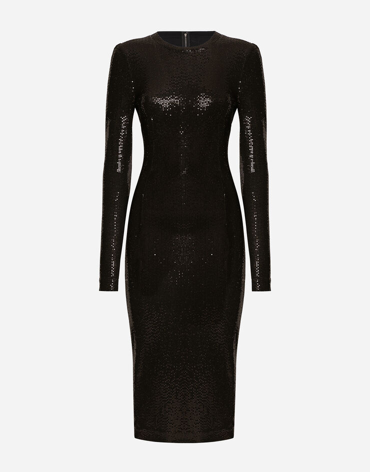 Dolce & Gabbana 亮片平纹针织迷笛连衣裙 黑 F6R8DTFUGOI