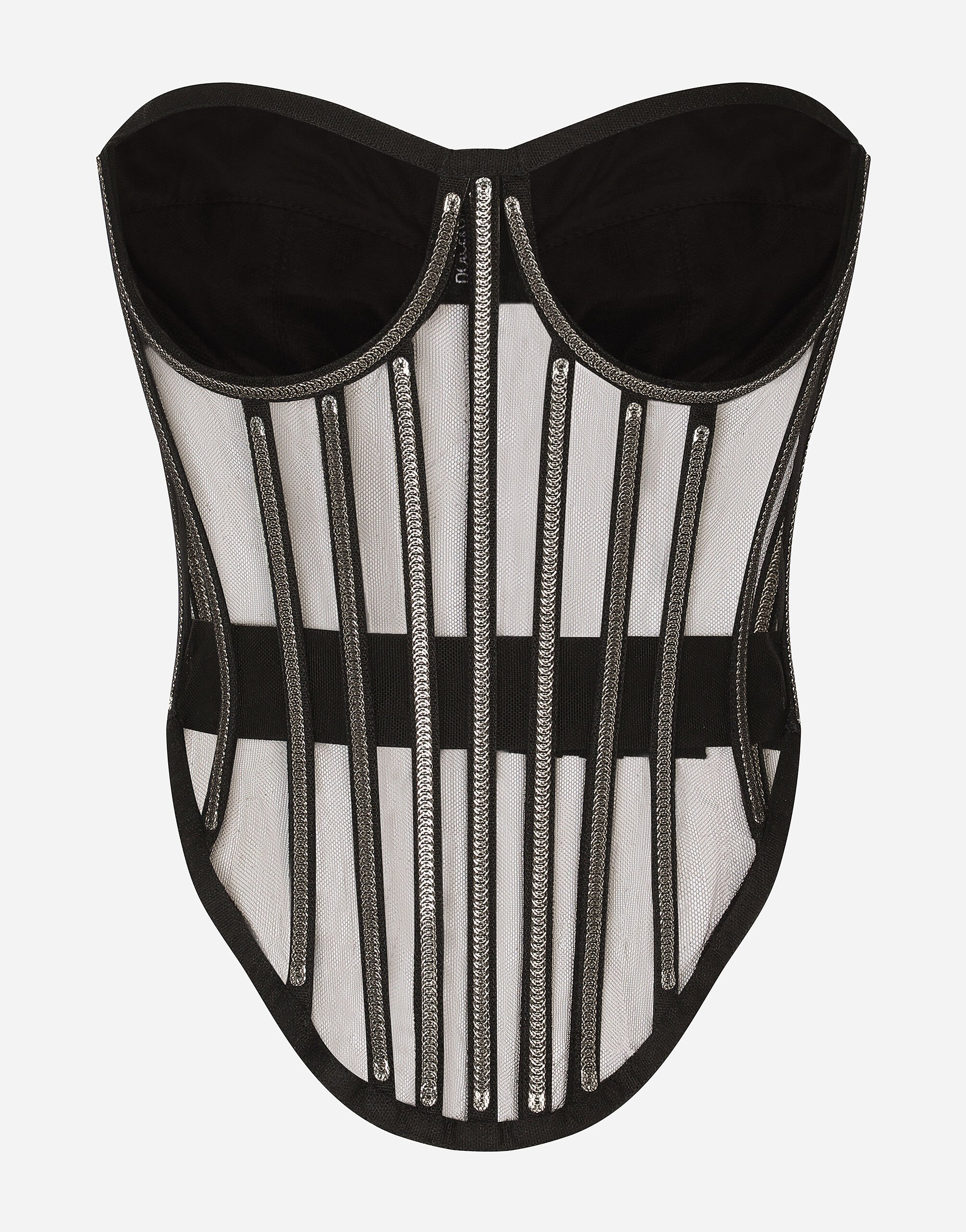 Dolce & Gabbana KIM DOLCE&GABBANA Tulle corset with boning and molded cups Black F7ZH3TG9826