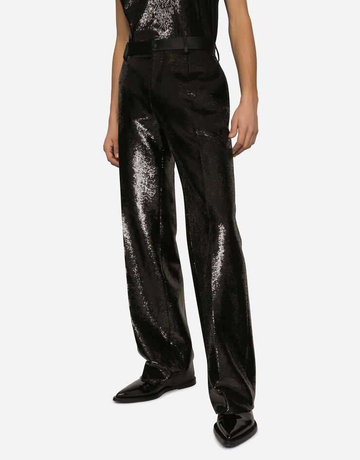 Dolce&Gabbana Pantalone gamba dritta in paillettes Nero GYZMHTFLSIM