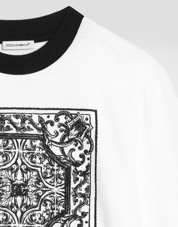 Dolce & Gabbana Felpa girocollo con ricamo Maiolica Bianco L4JWKTG7PGM