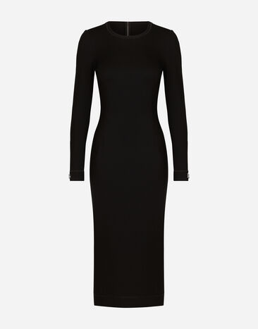 Dolce & Gabbana Jersey calf-length dress with DG logo details Black F6AIUTFUGKF